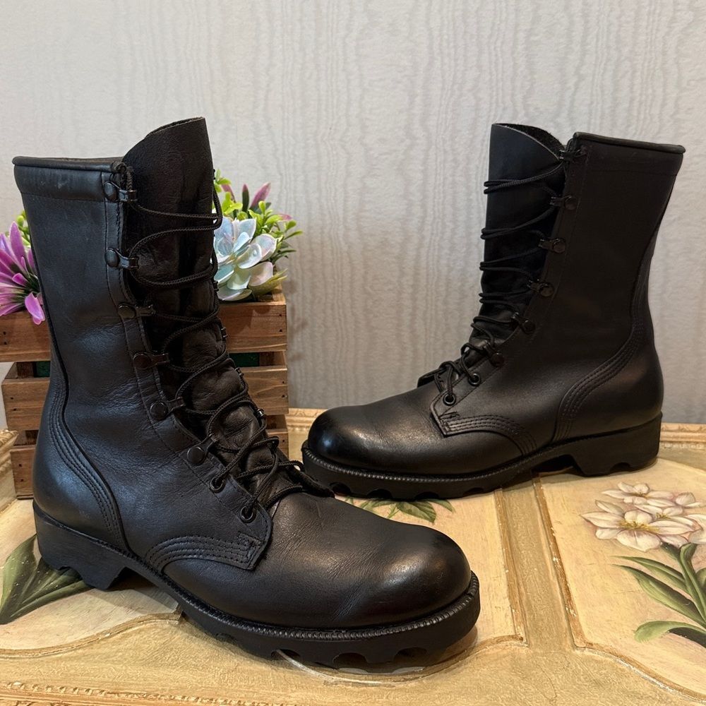 Vintage RO-SEARCH Leather Military Combat Boots Lace Up Army Black USA Men’s 8.5